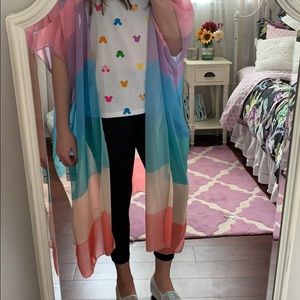 Duster Length Rainbow Kimono Swimsuit Coverup